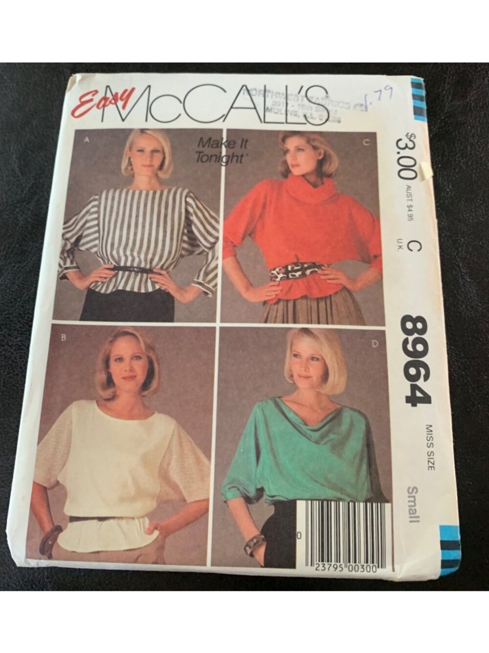 McCall's Misses Shirt Sewing Pattern Size S-10-12 8964 Uncut